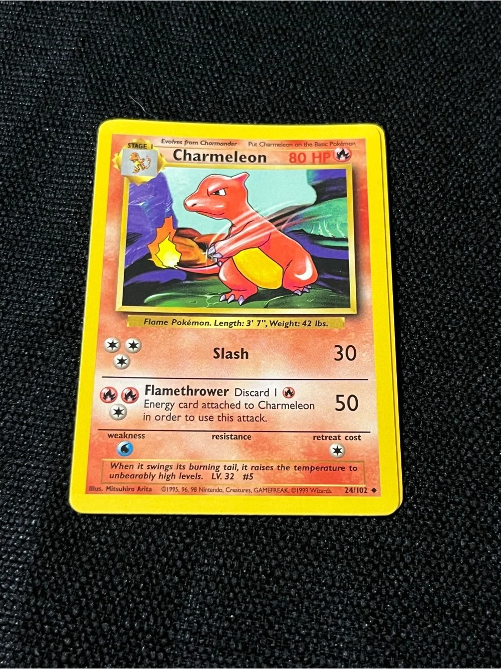 POKEMON CHARMELEON SLASH ORIGINAL RARE 1999 CARD 24/102 LEVEL 32  #5  MINT